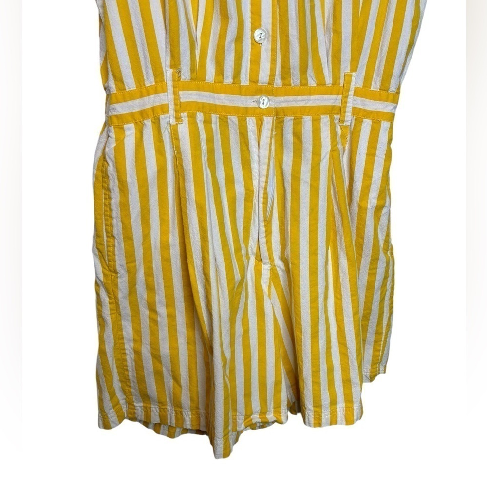 Sleeveless Yellow & White Striped Button-Front Romper - Picture 2 of 12